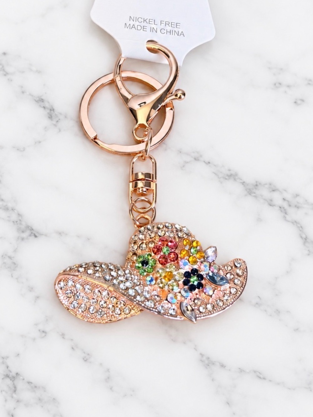 Rose Gold Multicolor Crystal Fancy Hat Bag Charm/Keyring